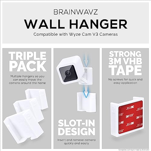 BRAINWAVZ 3 Pack Wall Mount for Wyze Cam V3 & V4, Adhesive VHB Stick On - Easy to Install, No Tools Needed, No Mess, No Drilling, Strong Adhesive Mount, White - Image 5