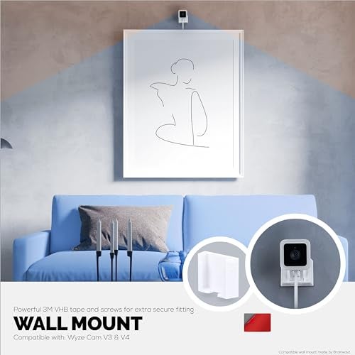 BRAINWAVZ 3 Pack Wall Mount for Wyze Cam V3 & V4, Adhesive VHB Stick On - Easy to Install, No Tools Needed, No Mess, No Drilling, Strong Adhesive Mount, White - Image 4