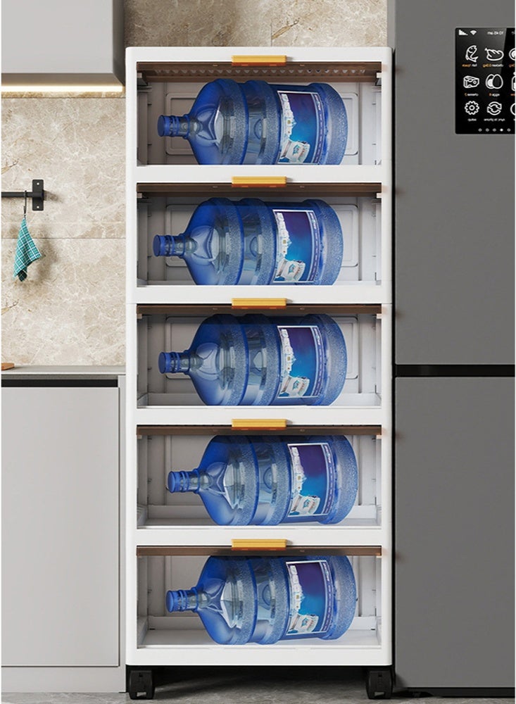 كوزينيست خزانة تخزين بلاستيكية ذات 5 طبقات مع مقابض، أبواب مغناطيسية صلبة قابلة للفتح للأعلى وعجلات، بعرض 52 سم، لون أبيض كريمي، منظم قابل للتكديس للملابس والألعاب واللوازم المكتبية - Image 5