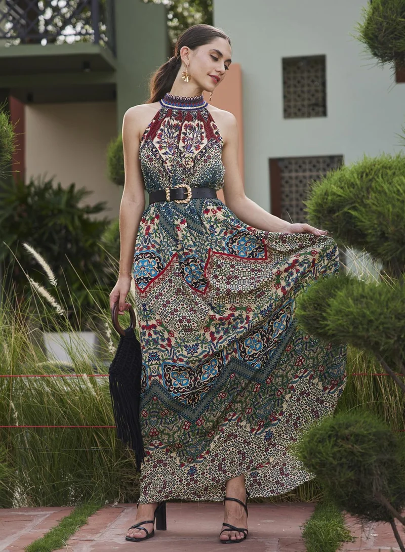 Bhanuni By Jyoti  SANGRIA RED & COBALT BLUE MAXI DRESS for Women | Best Price UAE