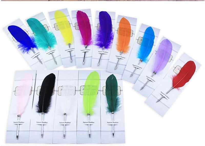 OPENDGO Feather Ballpoint Pen ，Black Ink Vintage Feather Quill Refined Plated Rod Quill Ballpoint Pen For School Writing ▏Wedding Gift Signature Pen (Light Purple) - Image 2
