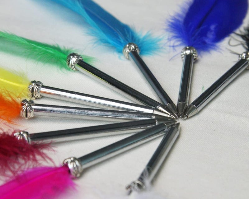OPENDGO Feather Ballpoint Pen ，Black Ink Vintage Feather Quill Refined Plated Rod Quill Ballpoint Pen For School Writing ▏Wedding Gift Signature Pen (Light Purple) - Image 1
