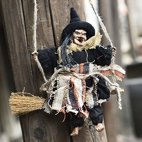 BXT Halloween Wall Door Porch Tree Decoration Props Hanging Swing Witch on Broom w/ Welcome Wood Plaque Ornaments for Role Play Coven Party,Bar,Haunted House,Indoor and Outdoor Decor - Image 2