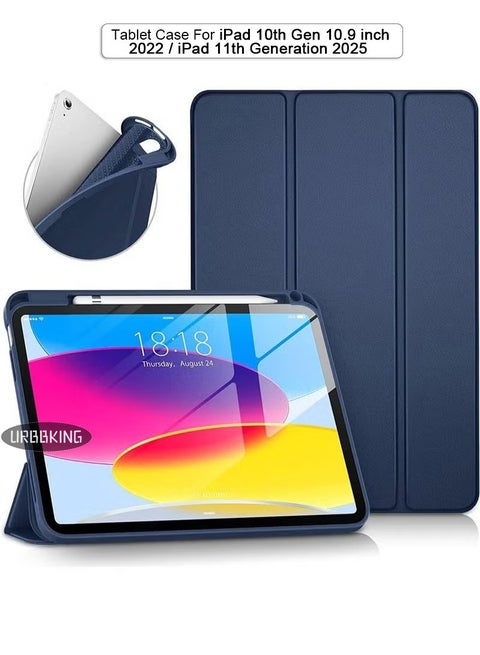 غطاء حماية ذكية فائقة الرقيقة لجهاز iPad من الجيل العاشر بحجم 10.9 بوصة في عام 2022 / iPad من الجيل الحادي عشر في عام 2025 مع أزرق داكن للتنبيه التلقائي / النوم