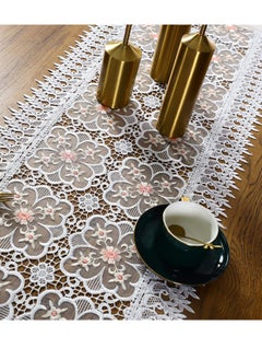 SYOSI Lace Table Runner Rectangular White Cotton Linen Fabric Dresser Scarf with Delicate Lace Embroidered Table Runner for Kitchen Home Wedding Party Dining Room Decor, White 15 in x 72 in  - Image 4