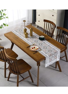 SYOSI Lace Table Runner Rectangular White Cotton Linen Fabric Dresser Scarf with Delicate Lace Embroidered Table Runner for Kitchen Home Wedding Party Dining Room Decor, White 15 in x 72 in  - Image 2