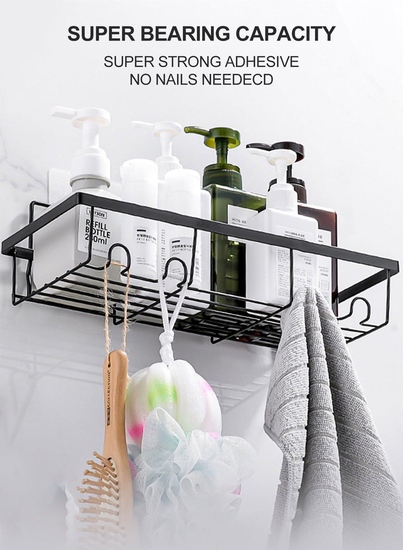 HOMESTAR حامل دش 6 عبوات، رف منظم حمام لاصق، بدون حفر، سعة كبيرة، رف من الفولاذ المقاوم للصدأ مع 4 خطافات، للداخل باللون الأسود - Image 5