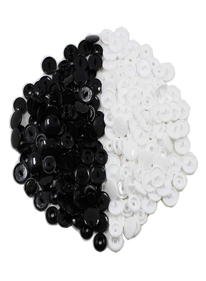 BetterJonny 200 Sets T5 Resin Plastic Snaps, BetterJonny Size 20 Glossy Round Resin Plastic Buttons Fasteners for Cloth Crafts Towels DIY (White, Black) - Image 1