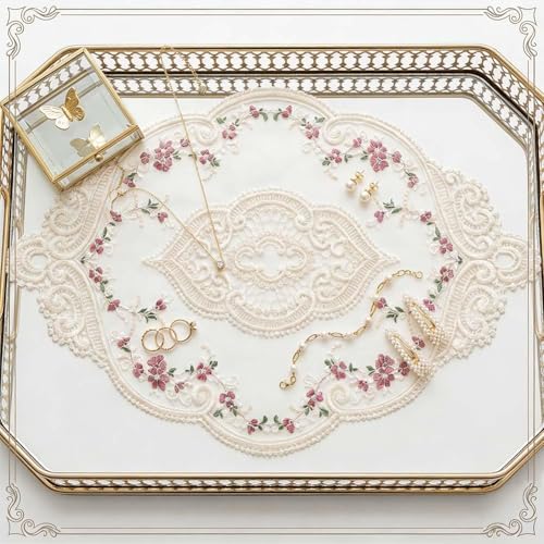 BharatBazaar Dining Table Mats, 2PCS Oval Crochet Table Mats with Lace Trim, Polyester Table Cloth Small for Side Table Cover, Table Runner, Dining Table Decor - Image 5