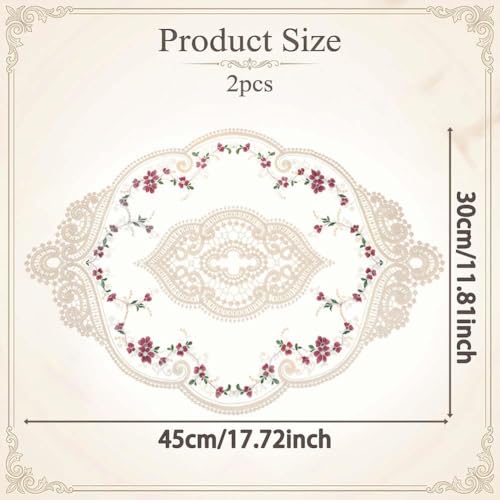 BharatBazaar Dining Table Mats, 2PCS Oval Crochet Table Mats with Lace Trim, Polyester Table Cloth Small for Side Table Cover, Table Runner, Dining Table Decor - Image 2