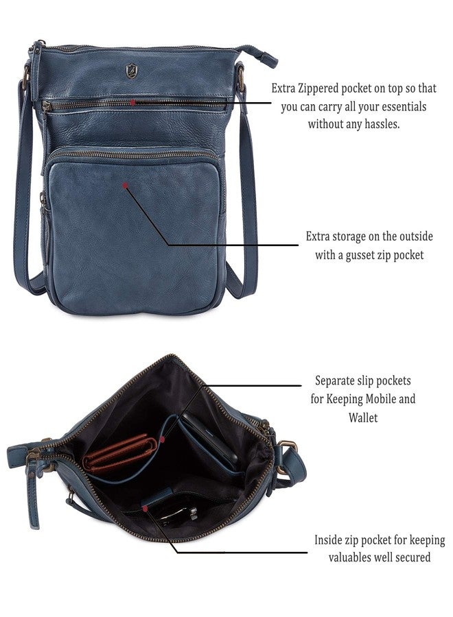 Cochoa Crossbody Bags for Women Genuine Leather Purse Handmade Vintage Shoulder Bag Crossover Pocketbook Adjustable Strap (Ocean Blue Washed Vintage) - Image 2