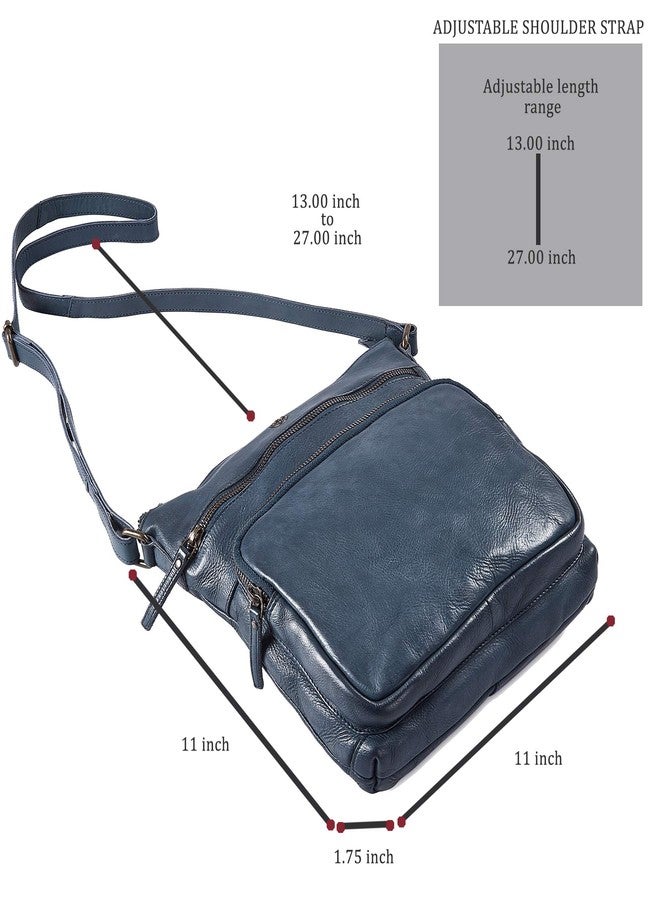 Cochoa Crossbody Bags for Women Genuine Leather Purse Handmade Vintage Shoulder Bag Crossover Pocketbook Adjustable Strap (Ocean Blue Washed Vintage) - Image 3