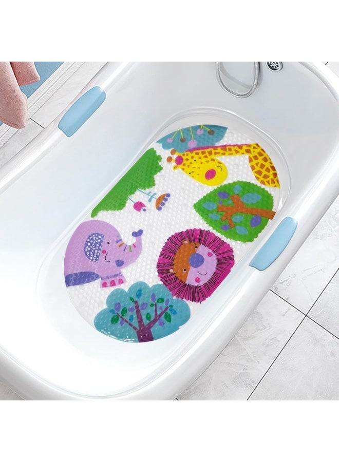 Cartoon Non Slip Bath Mats for Kids, Cute Pattern Oval 69 x 39 cm Shower Mat for Tub, Anti Slip Machine Washable Bathtub Mats for Toddlers Baby Children (Forest Animals), CA-779  - Image 1