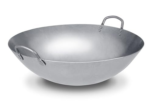 Craft Wok Large 18Inch Heavy Canton Style Hand Hammered Carbon Steel Wok Round Bottom  731W8718in