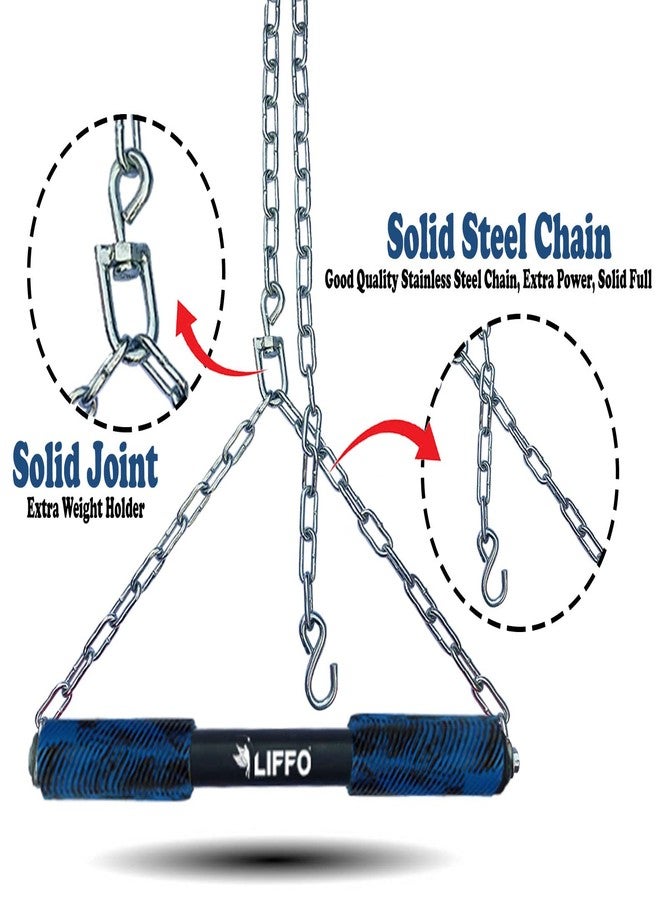 Liffo® Steel Pull Up Chin up Bar, Steel Chin Up, Sangal Rod with Chain Hanging Rod ChinUp Bar, Height Increaser and Pull Exercise with Heavy Duty Chain 5FT (Blue) - Image 2