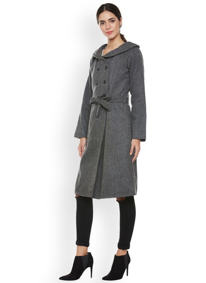 Athena Grey Wool Trench Coat for Women - Image 3