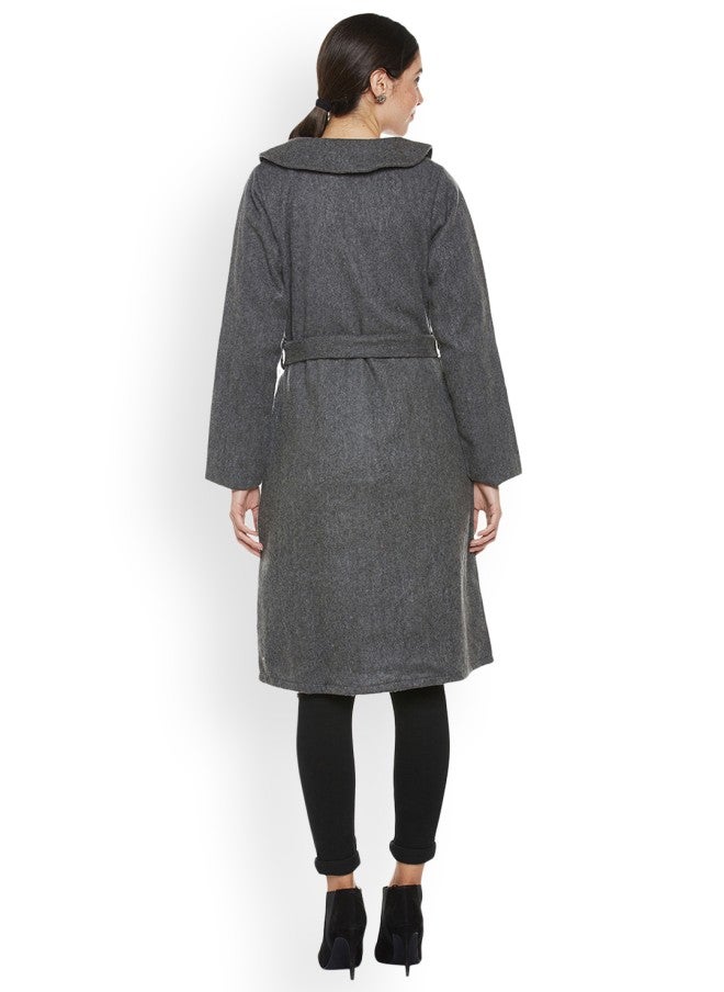 Athena Grey Wool Trench Coat for Women - Image 4