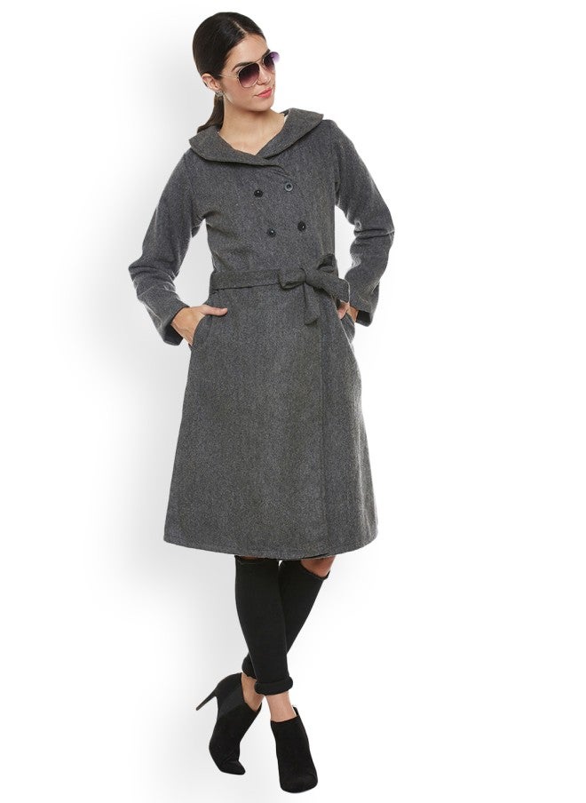 Athena Grey Wool Trench Coat for Women - Image 5