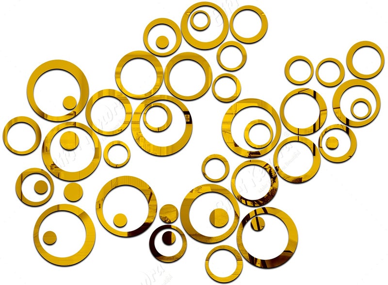 Bikri Kendra Round Glass Acrylic 3D Ring And Dots Wall Mount Refrigerator Sticker, Gold, Pack of 1 - Image 1