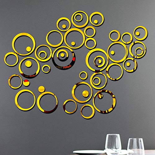 Bikri Kendra Round Glass Acrylic 3D Ring And Dots Wall Mount Refrigerator Sticker, Gold, Pack of 1 - Image 5