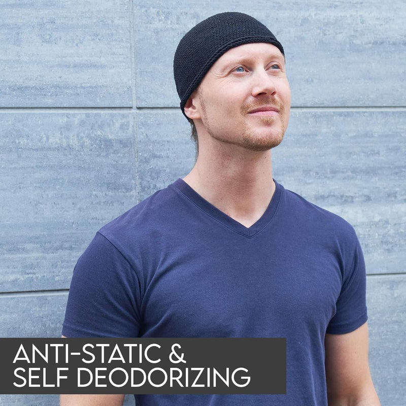 CHARM Casualbox Men's Black Skull Cap Beanie Hat - Handmade Cotton Fashion Headwear (Size: M) - Image 5