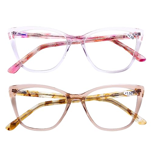 AQWANO Oversized Blue Light Block Reading Glasses Women, Stylish Cateye Computer Readers Designer Anti Glare UV Filter,1.25 - Image 1