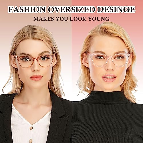 AQWANO Oversized Blue Light Block Reading Glasses Women, Stylish Cateye Computer Readers Designer Anti Glare UV Filter,1.25 - Image 4