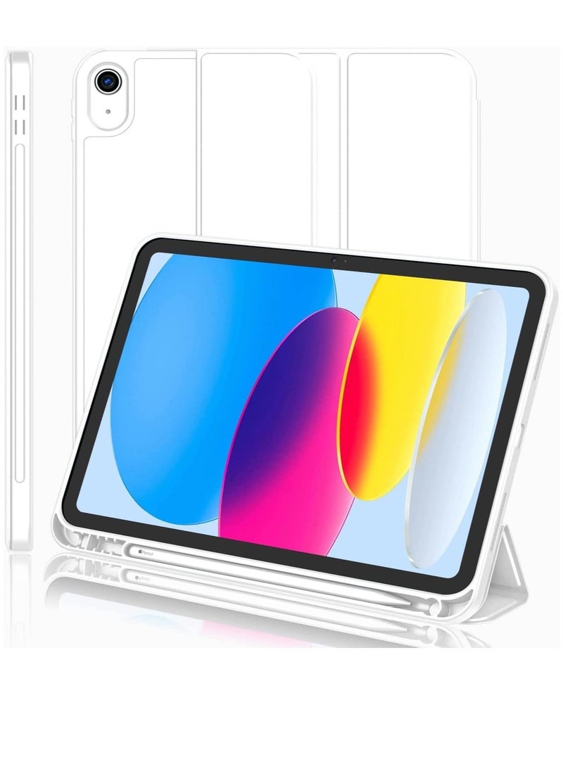 IAF Trifold Stand Smart Case for New iPad 10.9 Inch (10th Gen 2022) with Pencil Holder - Soft TPU Back, Auto Wake/Sleep - White - Image 1