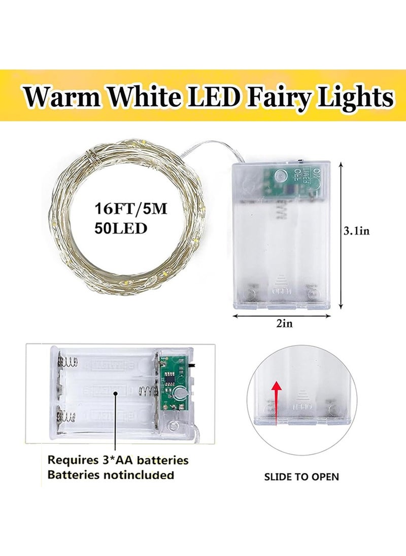 تشوسيسونج - 50 مصباح LED لإضاءة عيد الفطر، أضواء خرافية بطول 5 أمتار، سلك فضي، تعمل بالبطارية، وضعان، لتزيين المنزل في حفلات العيد (أبيض دافئ) - Image 1