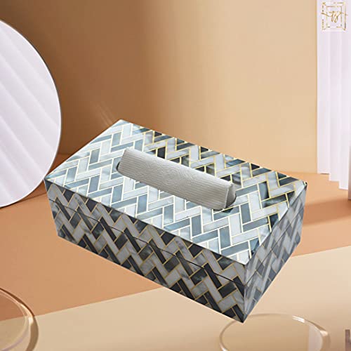 Tranquil Square | Handcrafted | Premium Finish | Glossy Contemporoay Zig Zag Marble Pattern | Multi Color Wooden Tissue Paper Box | - Image 1
