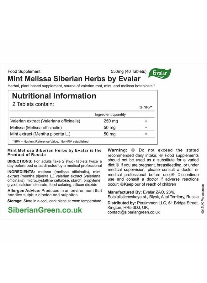 Evalar Melissa Mint Siberian Herbs Relaksozan 40 Tabs  - Image 4