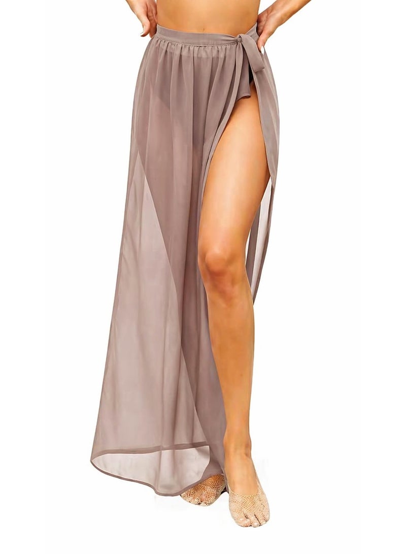 Women's Long Chiffon Swim Cover-Up with Side Tie – Lightweight and Comfortable for Beach and Pool