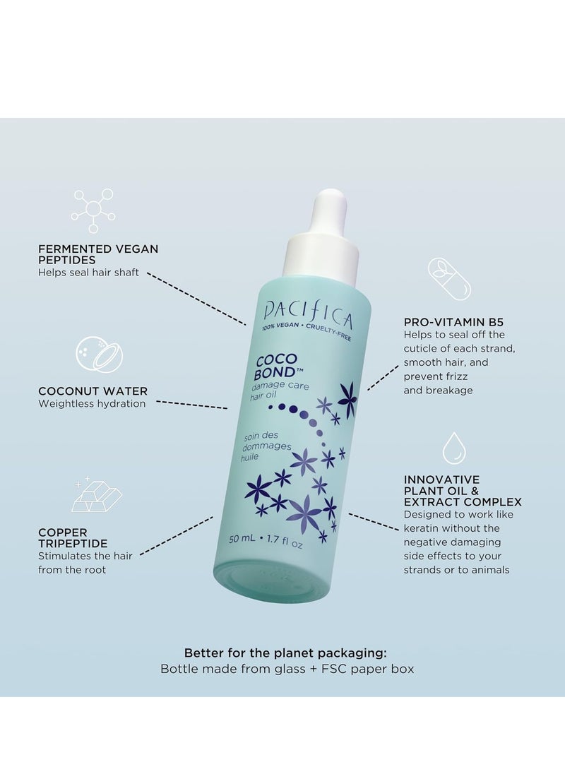 Pacifica - Pacifica Beauty, Coco Bond Hair Oil, Tame Flyaways, Overnight Treatment with Vitamins, Peptides, Moisturizing Repair for Glossy, Smooth, Silicone-Free, Vegan Hair - Image 1