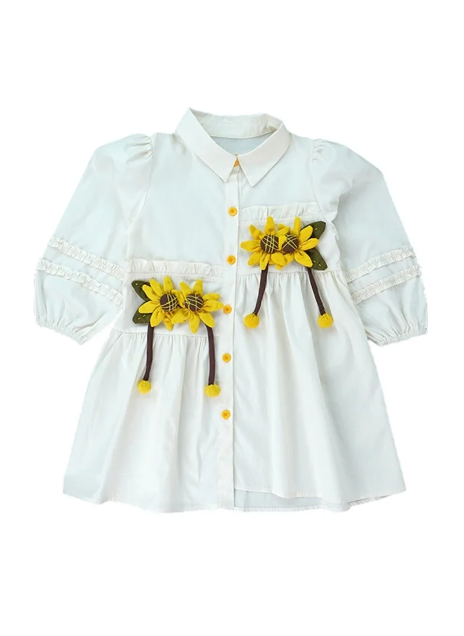 LITTLE SURPRISE BOX Cream Sunflower Style Smart Casual and Partywear for Girls-3-4Y