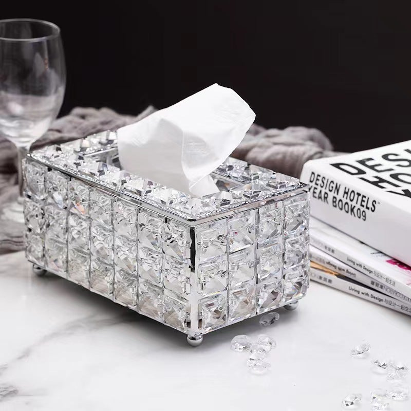 Factory direct supply European crystal tissue box living room home creative light luxury tissue box dining table paper box [silver] seven tissue box 20*12*9.5cm