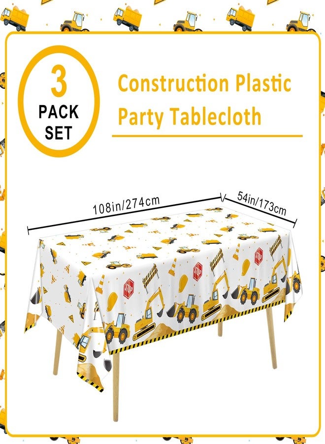 QIYANPAX 3 Pack Construction Plastic Birthday Party Tablecloths, 54 x 108 Inches - Construction Table Covers for Kids' Boys' Construction Birthday Decorations - Image 2