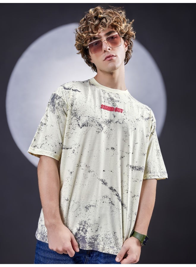 Maniac Maniac Mens Spray Printed Round Neck Half Sleeve Cream Cotton T-Shirt  - Image 2