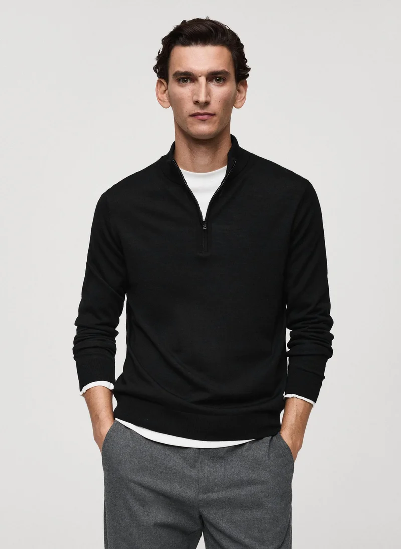 مانجو مان Merino Wool Perkins Zip Pullover Sweater