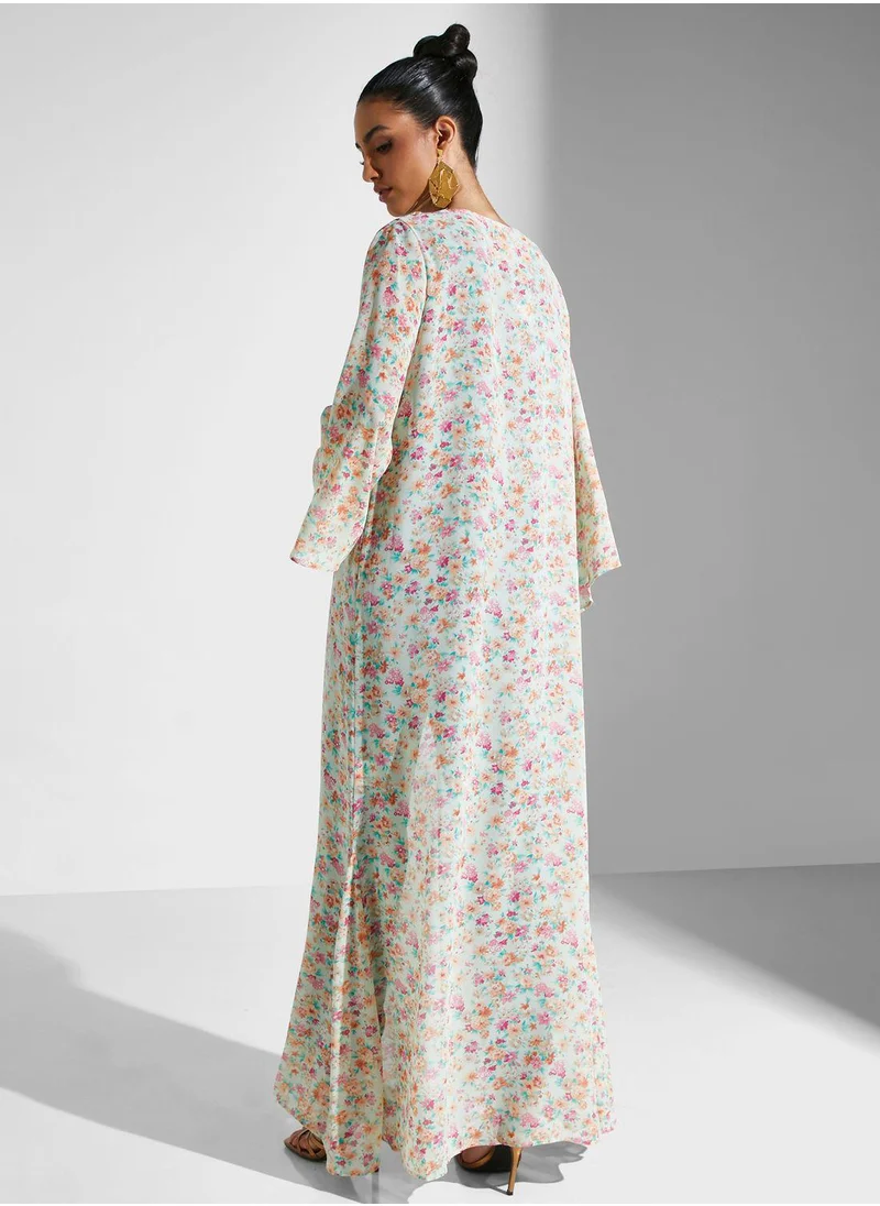 Golden Apple Floral Printed Longline Kimono