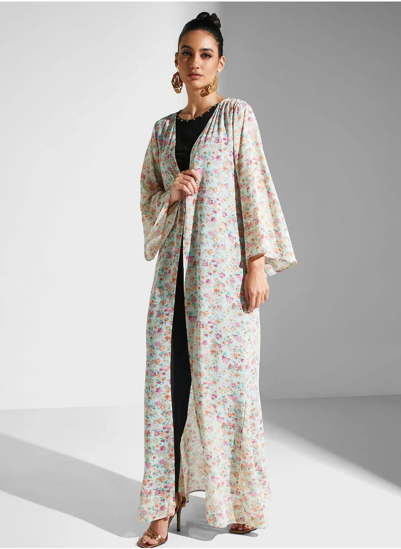 Golden Apple Floral Printed Longline Kimono