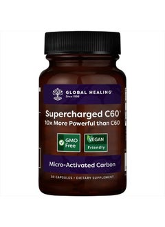 Global Healing Supercharged C60 - Micro-Activated Carbon Fullerene w/Organic MCT Powder, 10 Times More Powerful Than Regular C60 Supplements - Helps Detoxification, Aging (30 Capsules)