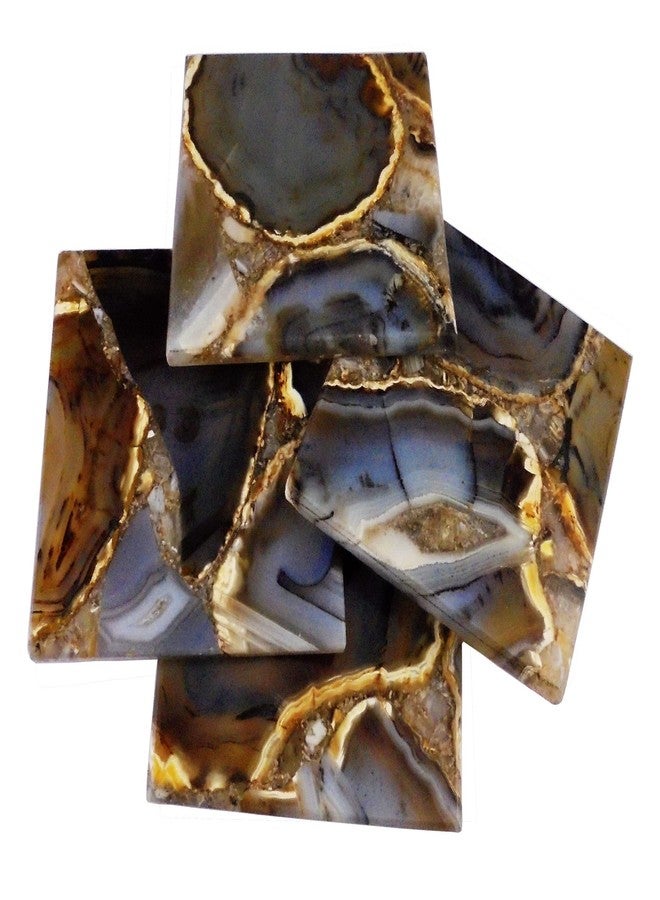 Eshoppee Stone Coaster Set of 4 Pcs Black Agate Coasters for Dining Table Hot Pots Cup Mat Table Ware for Decoration - Image 1