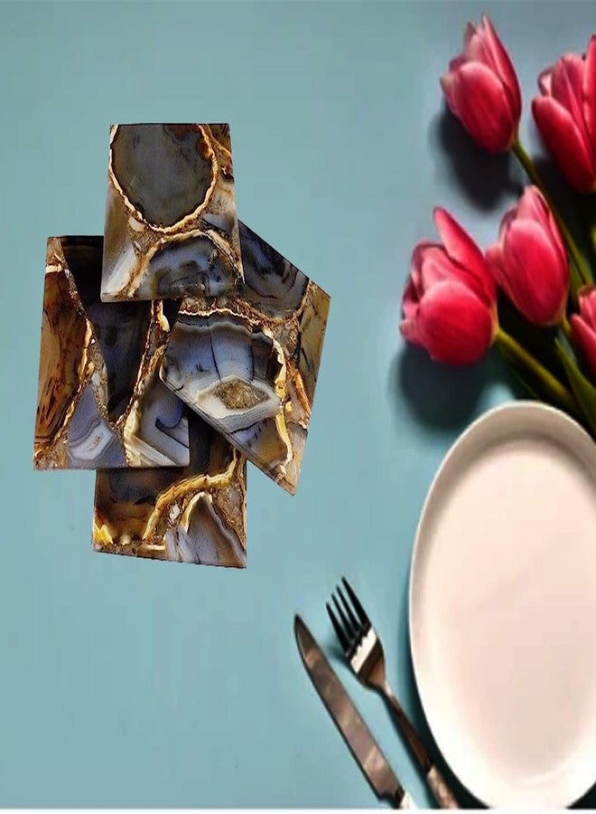 Eshoppee Stone Coaster Set of 4 Pcs Black Agate Coasters for Dining Table Hot Pots Cup Mat Table Ware for Decoration - Image 3