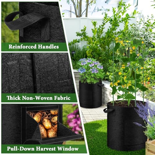 UJG 2 Pack 15 Gallon Potato Grow Bags with Pull-Down Harvest Window, Potato Bags for Growing Potatoes Heavy Duty Thickened Nonwoven Fabric Gardening Vegetable Growing Bags with Visible Window - Image 4