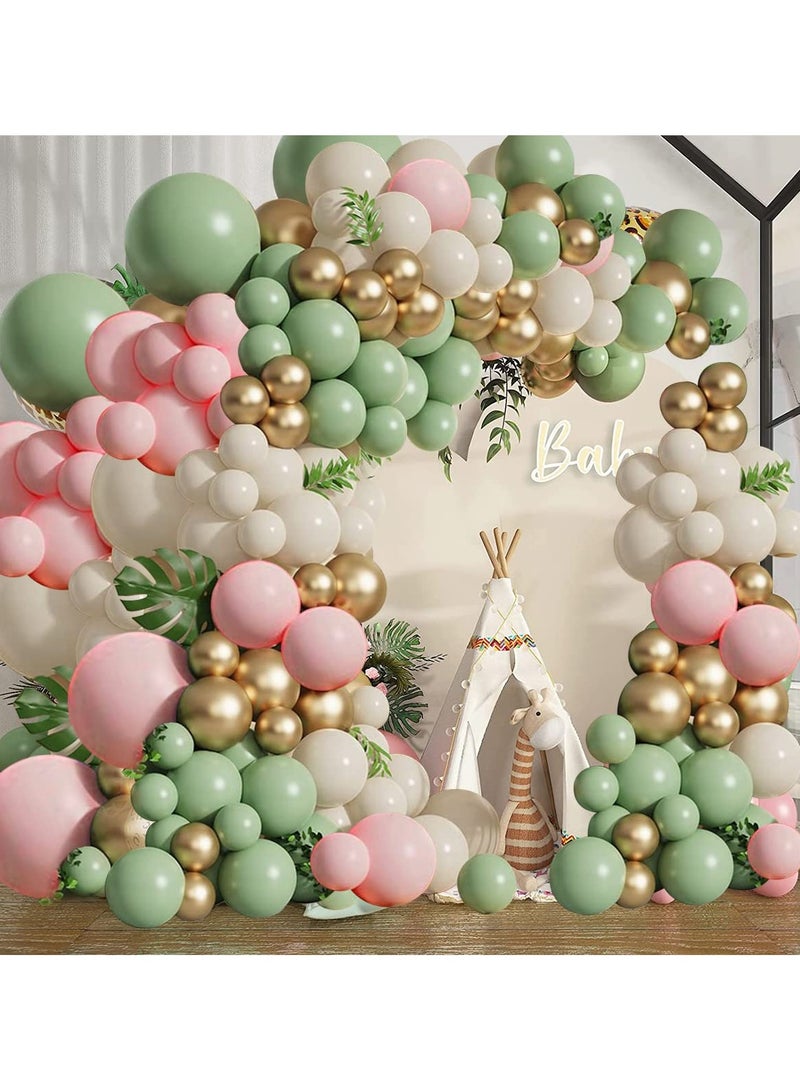 سيج بالون أخضر وردي اكليلا من الزهور مجموعة ، 133 الزيتون الأخضر الحمرة الوردي الرمال البيضاء المعدنية بالون الذهب ، ومناسبة للفتيات دش الزفاف دش عيد ميلاد الغابة سفاري بارك الطرف الديكور - Image 4