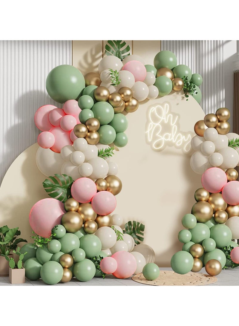 سيج بالون أخضر وردي اكليلا من الزهور مجموعة ، 133 الزيتون الأخضر الحمرة الوردي الرمال البيضاء المعدنية بالون الذهب ، ومناسبة للفتيات دش الزفاف دش عيد ميلاد الغابة سفاري بارك الطرف الديكور - Image 1