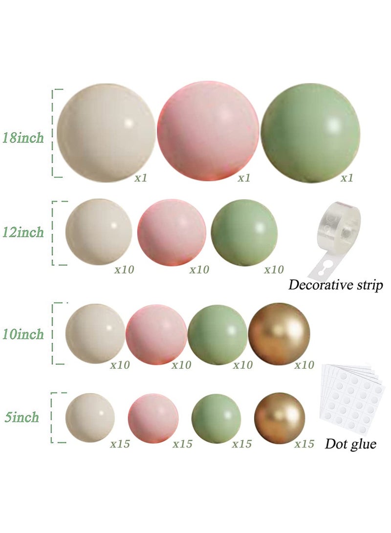 سيج بالون أخضر وردي اكليلا من الزهور مجموعة ، 133 الزيتون الأخضر الحمرة الوردي الرمال البيضاء المعدنية بالون الذهب ، ومناسبة للفتيات دش الزفاف دش عيد ميلاد الغابة سفاري بارك الطرف الديكور - Image 2