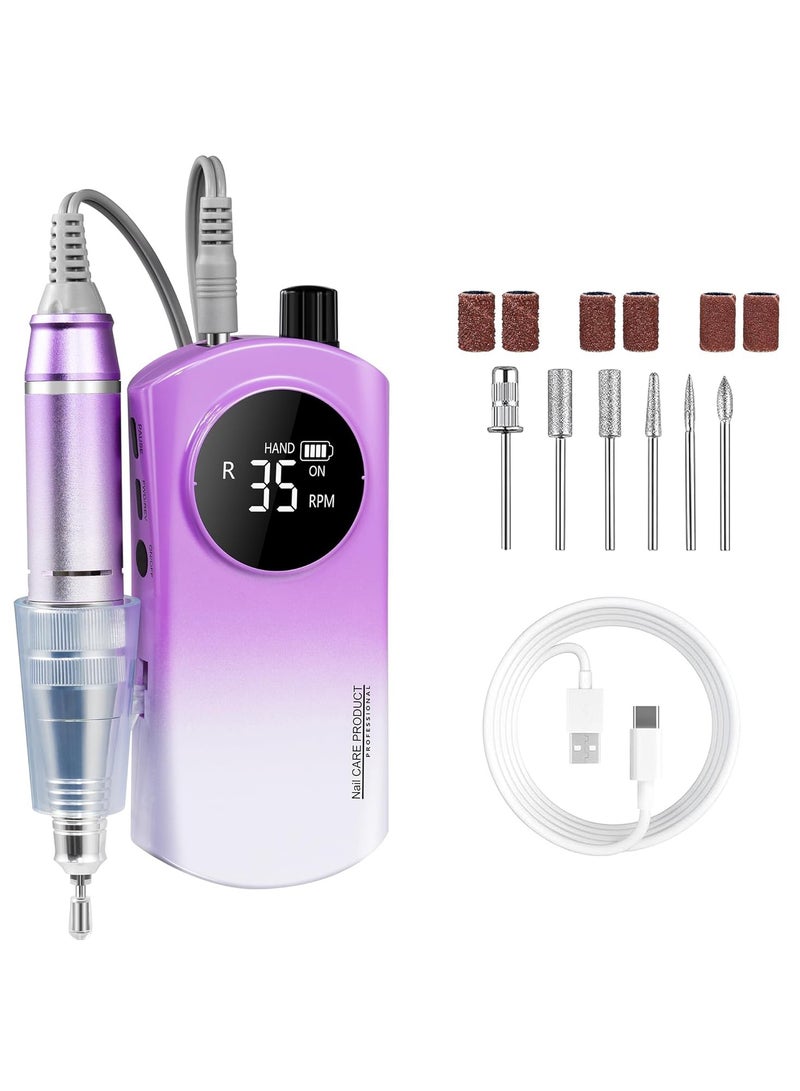 SYOSI Professional Nail Drill 35000 RPM Electric Rechargeable Acrylic Gel Grinder Tool with 6 Metal Nail Drill Bits Acrylic Gel Nail DIY Manicure Pedicure Tools for Manicure Pedicure Carve Polish  - Image 1