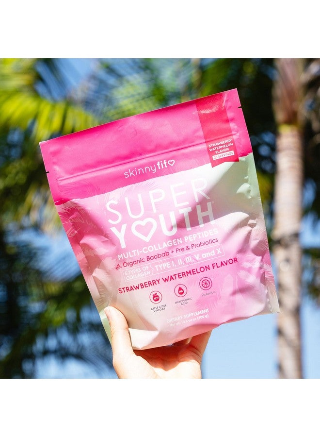 سكيني فيت - شباب فائق، بنكهة الفراولة والبطيخ (30 حصة) - مسحوق ببتيدات الكولاجين المتعددة - بروبيوتيك، ألياف، حمض الهيالورونيك - كولاجين للنساء - غير معدل وراثيًا، خالٍ من الغلوتين والسكر - العناية الذاتية - Image 4