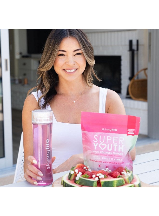 سكيني فيت - شباب فائق، بنكهة الفراولة والبطيخ (30 حصة) - مسحوق ببتيدات الكولاجين المتعددة - بروبيوتيك، ألياف، حمض الهيالورونيك - كولاجين للنساء - غير معدل وراثيًا، خالٍ من الغلوتين والسكر - العناية الذاتية - Image 5